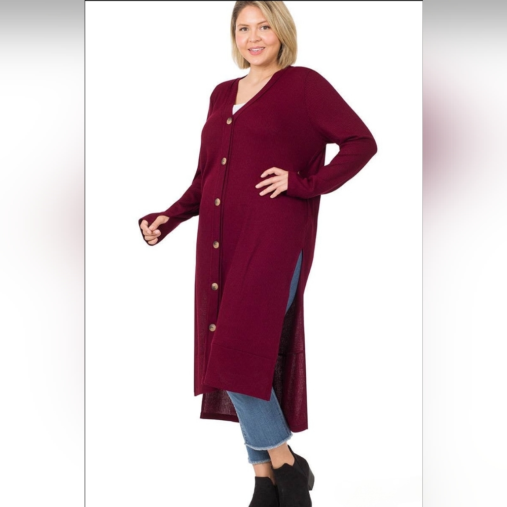Plus Size Ribbed Cardigan Burgundy